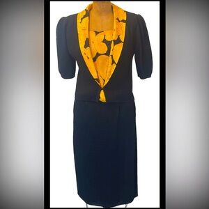 St. John By Marie Gray Womens Black/Gold Floral  3-Piece Skirt Suit Set 10 VTG